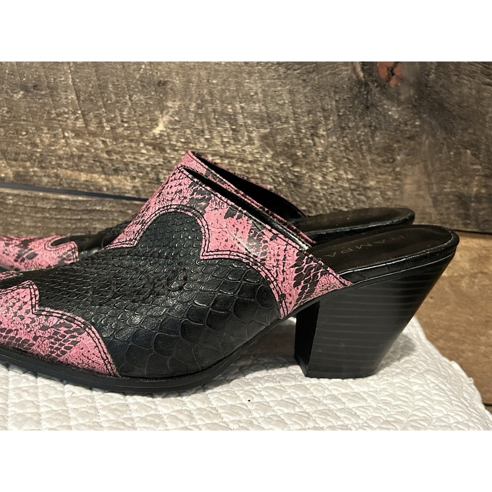 Rampage Western Mules Pink Black Snake Print‎ Pointed Clogs Heel Y2K Cowgirl 9.5 - Picture 2 of 9